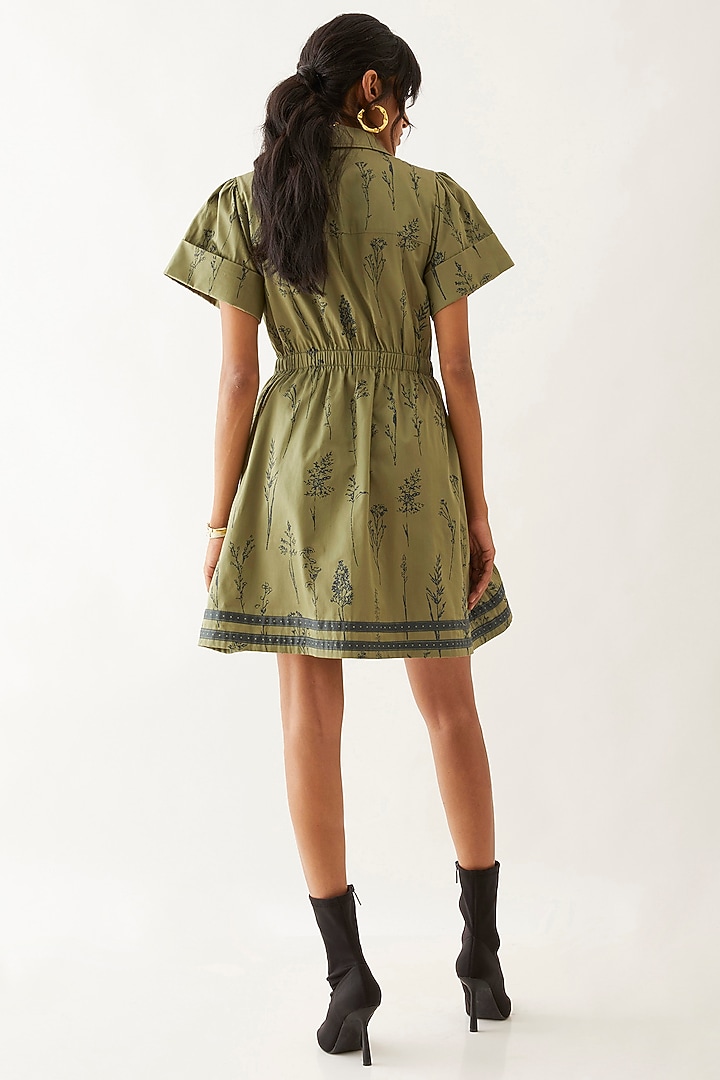 Sage Cotton Satin Printed Vacation Dress by SNOB at Pernia's Pop Up Shop