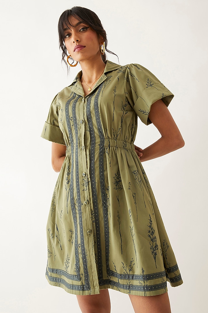 Sage Cotton Satin Printed Vacation Dress by SNOB at Pernia's Pop Up Shop