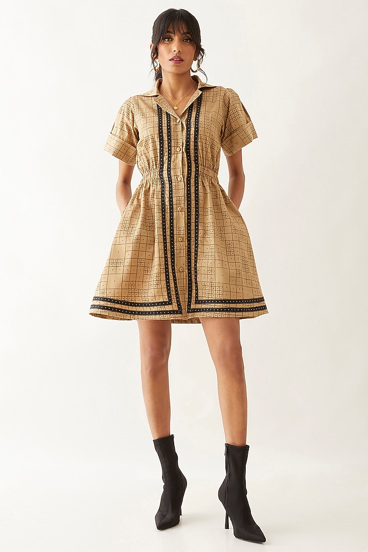 Sand Cotton Satin Printed Vacation Dress by SNOB at Pernia's Pop Up Shop