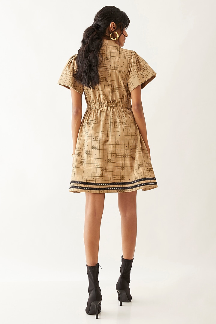 Sand Cotton Satin Printed Vacation Dress by SNOB at Pernia's Pop Up Shop