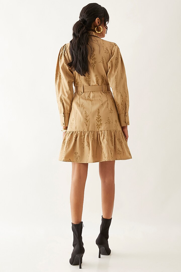 Sand Cotton Satin Printed Vacation Dress by SNOB at Pernia's Pop Up Shop