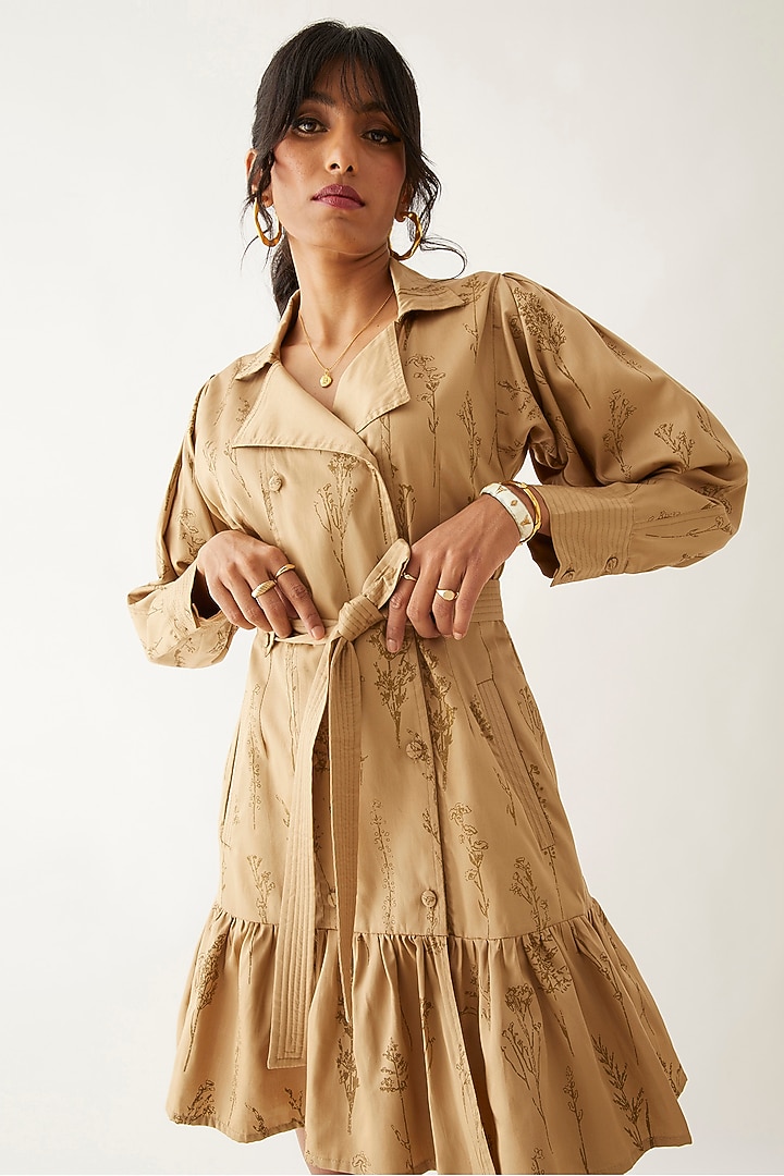 Sand Cotton Satin Printed Vacation Dress by SNOB at Pernia's Pop Up Shop
