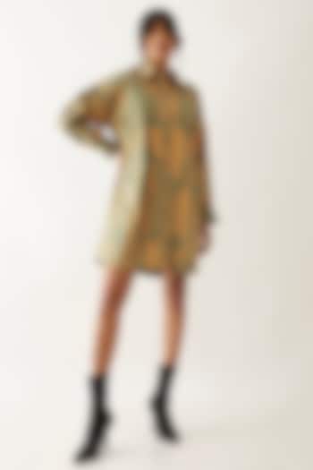Sand Cotton Satin Printed Shirt Dress by SNOB at Pernia's Pop Up Shop