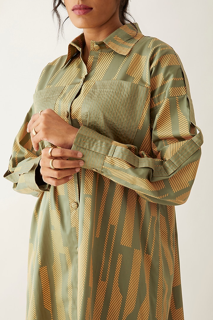 Sand Cotton Satin Printed Vacation Shirt Dress by SNOB at Pernia's Pop Up Shop