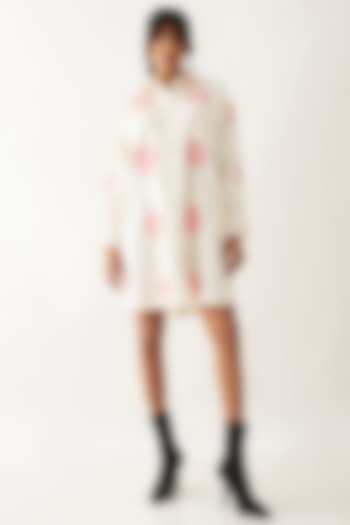 Off-White Cotton Satin Printed Vacation Shirt Dress by SNOB at Pernia's Pop Up Shop