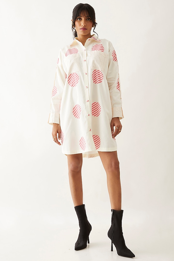 Off-White Cotton Satin Printed Vacation Shirt Dress by SNOB at Pernia's Pop Up Shop