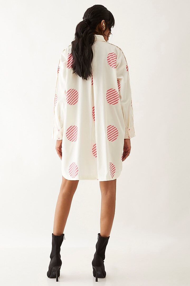 Off-White Cotton Satin Printed Vacation Shirt Dress by SNOB at Pernia's Pop Up Shop