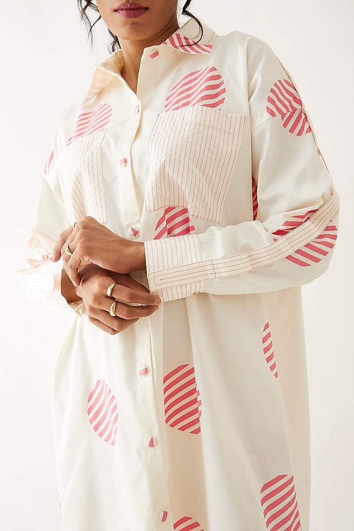 Off-White Cotton Satin Printed Vacation Shirt Dress by SNOB at Pernia's Pop Up Shop