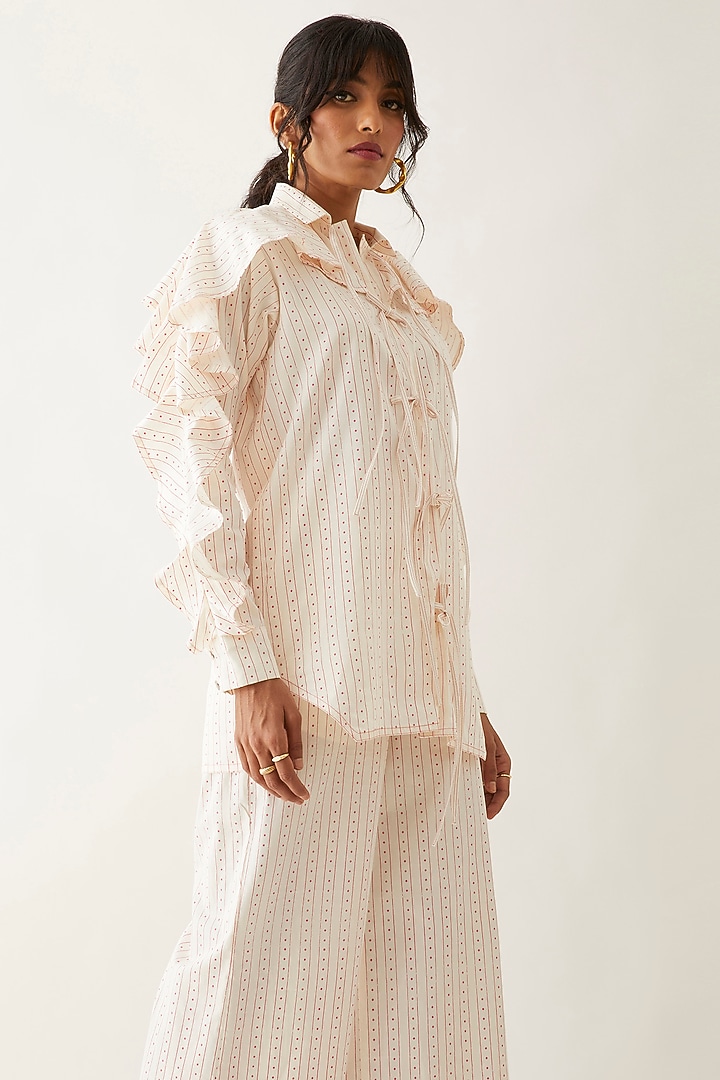 Off-White Cotton Satin Printed Co-Ord Set by SNOB at Pernia's Pop Up Shop