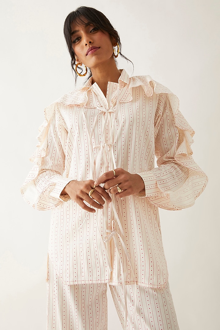 Off-White Cotton Satin Printed Co-Ord Set by SNOB at Pernia's Pop Up Shop