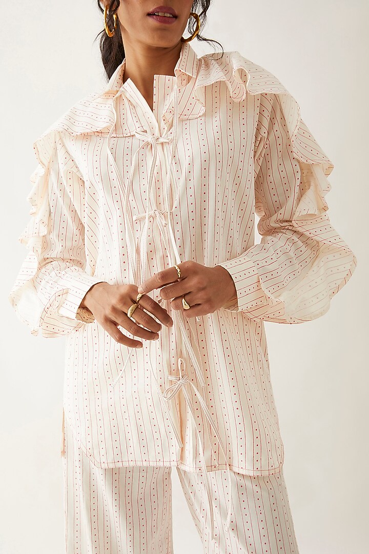 Off-White Cotton Satin Printed Co-Ord Set by SNOB at Pernia's Pop Up Shop