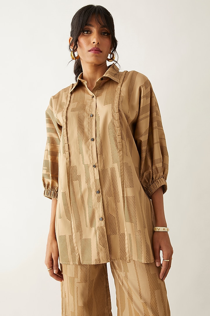 Sand Cotton Satin Printed Co-Ord Set by SNOB at Pernia's Pop Up Shop