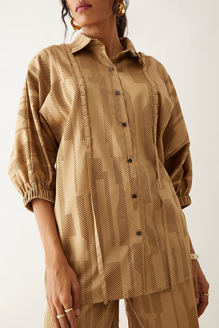 Sand Cotton Satin Printed Co-Ord Set by SNOB at Pernia's Pop Up Shop