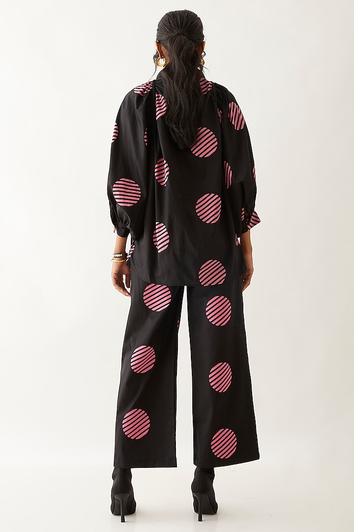 Black Cotton Satin Printed Co-Ord Set by SNOB at Pernia's Pop Up Shop