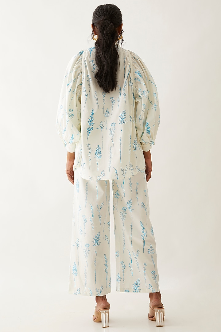 Off-White Cotton Satin Printed Co-Ord Set by SNOB at Pernia's Pop Up Shop