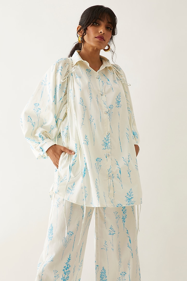 Off-White Cotton Satin Printed Co-Ord Set by SNOB at Pernia's Pop Up Shop