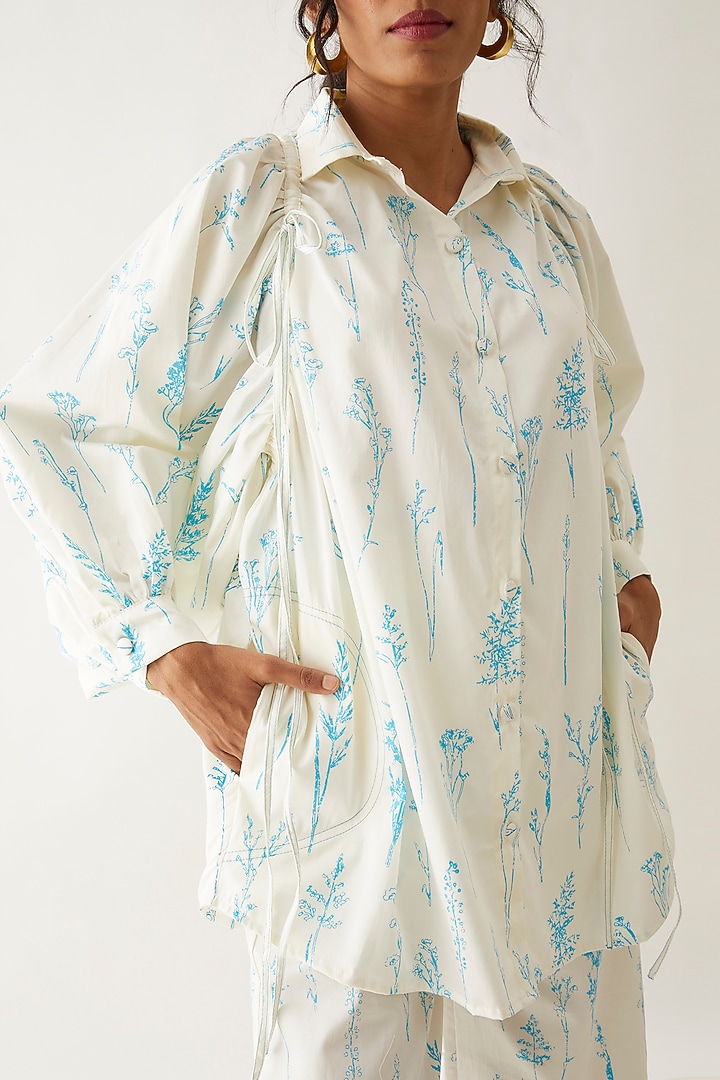 Off-White Cotton Satin Printed Co-Ord Set by SNOB at Pernia's Pop Up Shop
