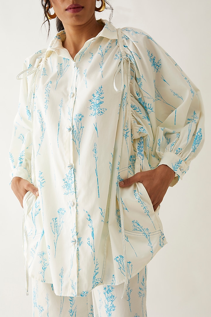 Off-White Cotton Satin Printed Co-Ord Set by SNOB at Pernia's Pop Up Shop