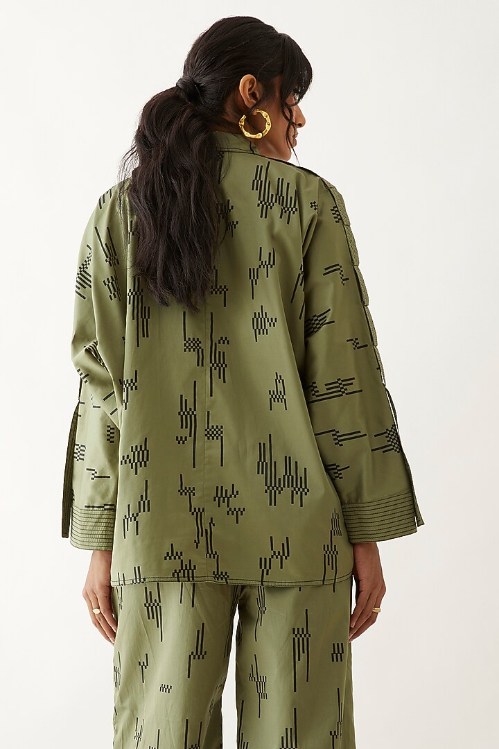 Sage Cotton Satin Printed Co-Ord Set by SNOB at Pernia's Pop Up Shop
