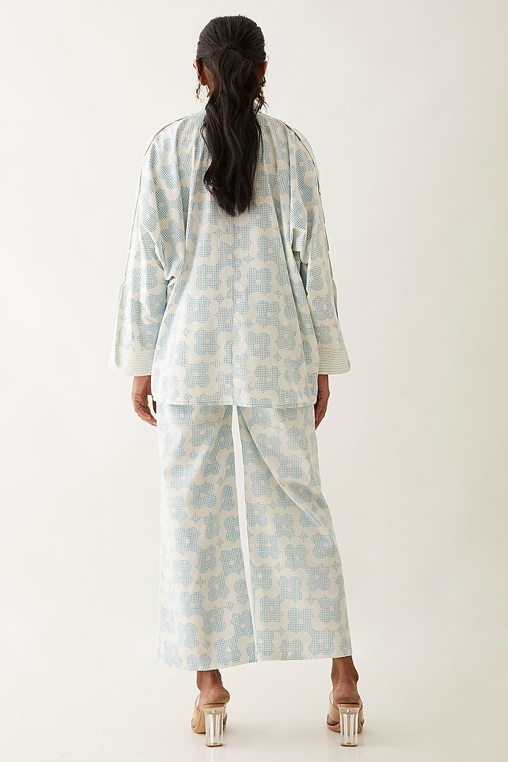 Off-White Cotton Satin Printed Co-Ord Set by SNOB at Pernia's Pop Up Shop