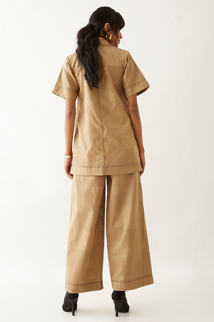 Sand Cotton Satin Printed Co-Ord Set by SNOB at Pernia's Pop Up Shop