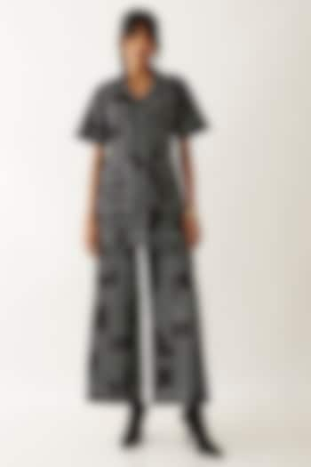 Black Cotton Satin Printed Co-Ord Set by SNOB at Pernia's Pop Up Shop