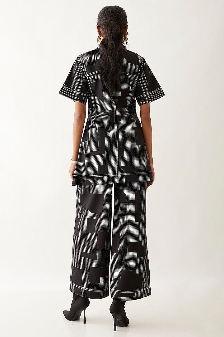 Black Cotton Satin Printed Co-Ord Set by SNOB at Pernia's Pop Up Shop