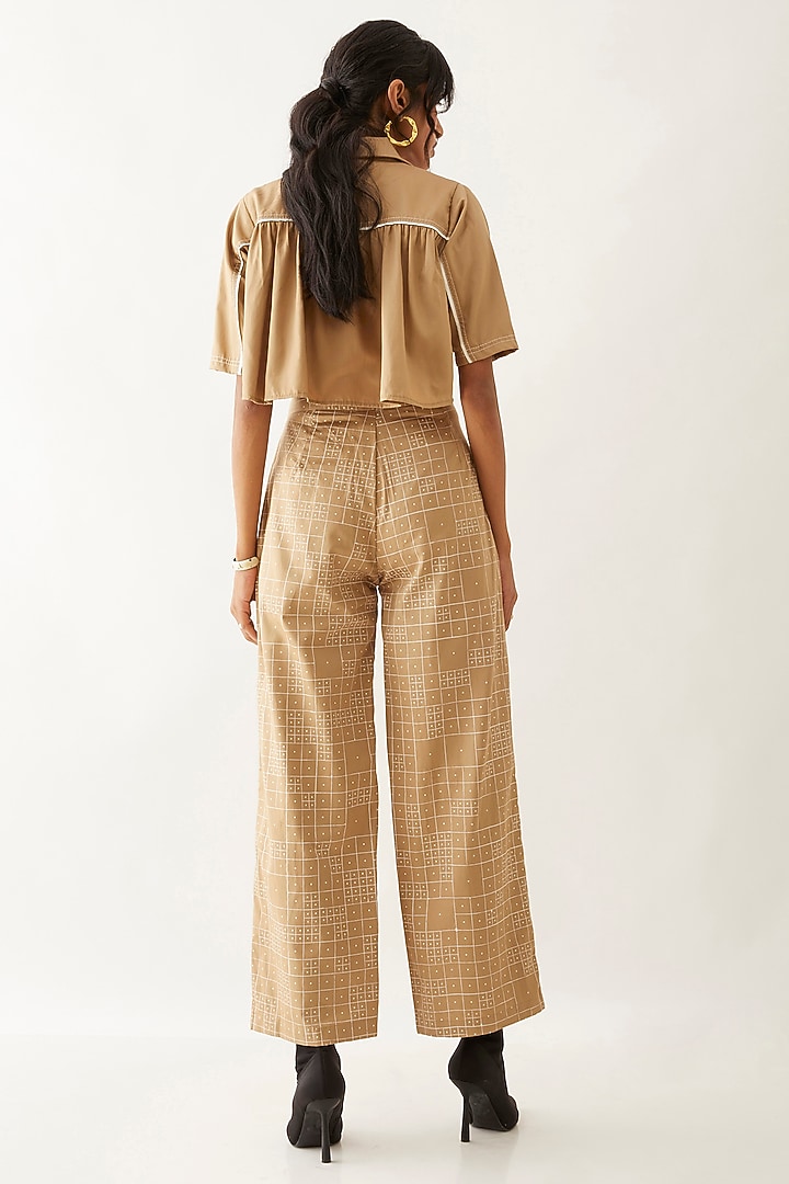 Sand Cotton Satin Printed Co-Ord Set by SNOB at Pernia's Pop Up Shop