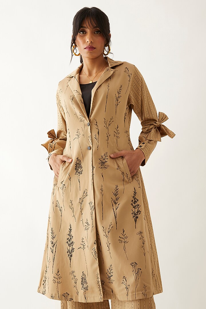 Sand Cotton Satin Printed Co-Ord Set by SNOB at Pernia's Pop Up Shop