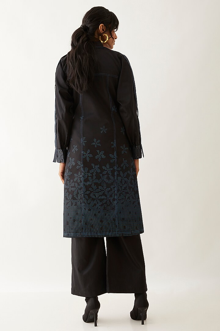 Black Cotton Satin Printed Co-Ord Set by SNOB at Pernia's Pop Up Shop