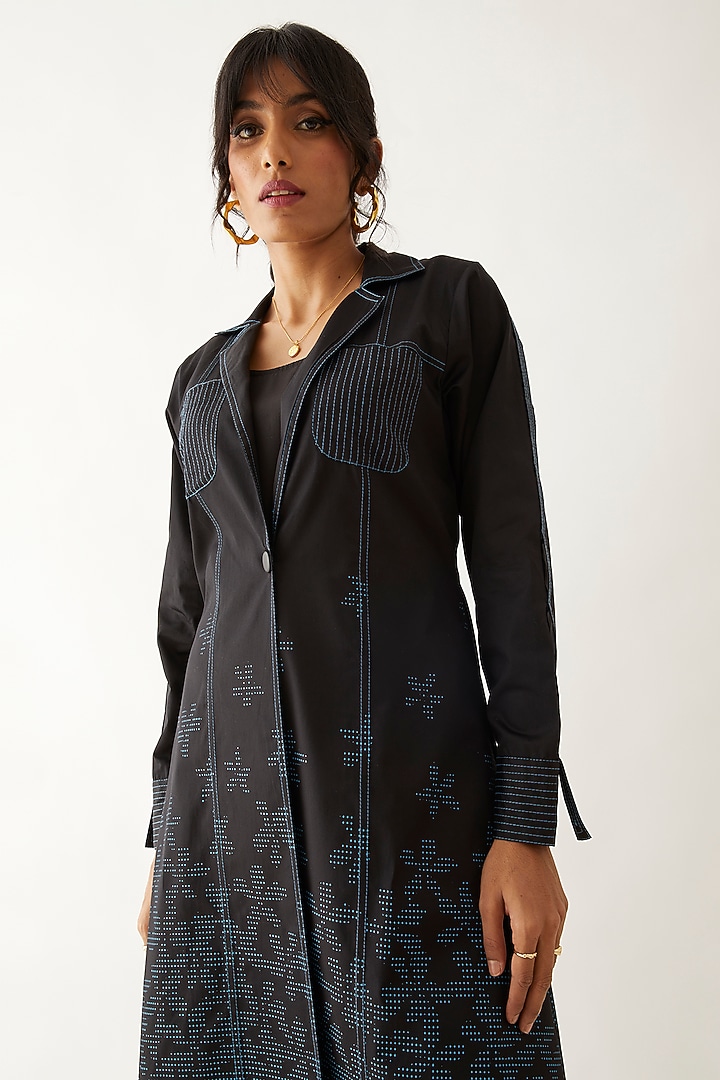 Black Cotton Satin Printed Co-Ord Set by SNOB at Pernia's Pop Up Shop