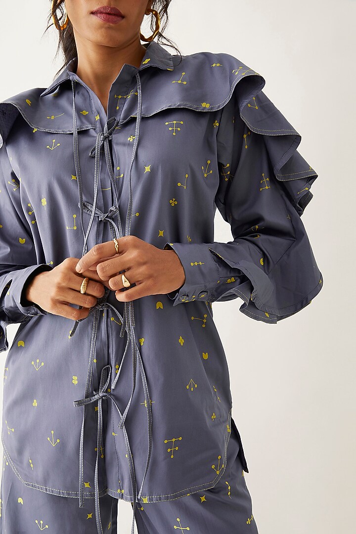 Twilight-Colored Cotton Satin Printed Shirt by SNOB at Pernia's Pop Up Shop