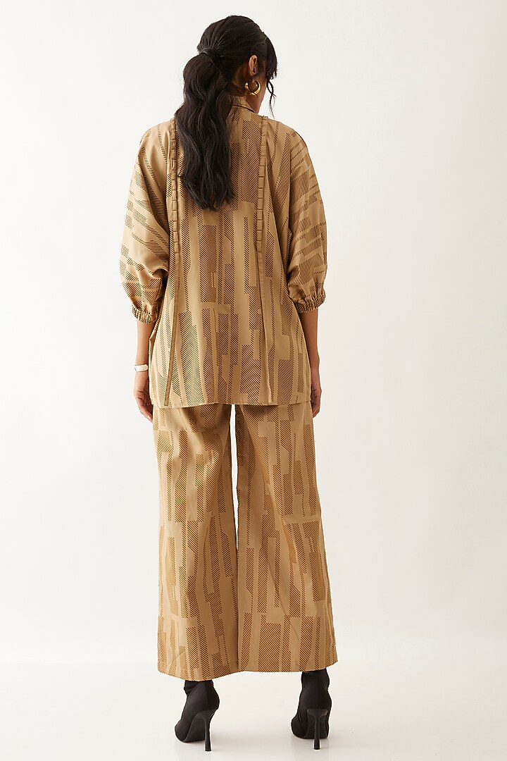 Sand Cotton Satin Printed Shirt by SNOB at Pernia's Pop Up Shop