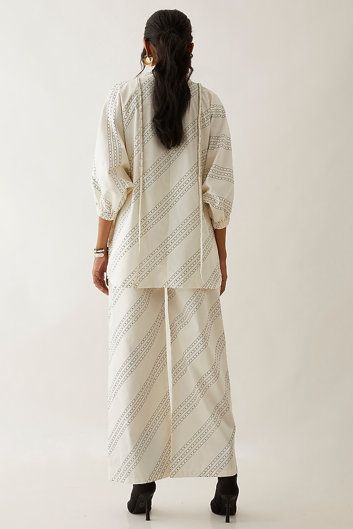 Off-White Cotton Satin Printed Shirt by SNOB at Pernia's Pop Up Shop