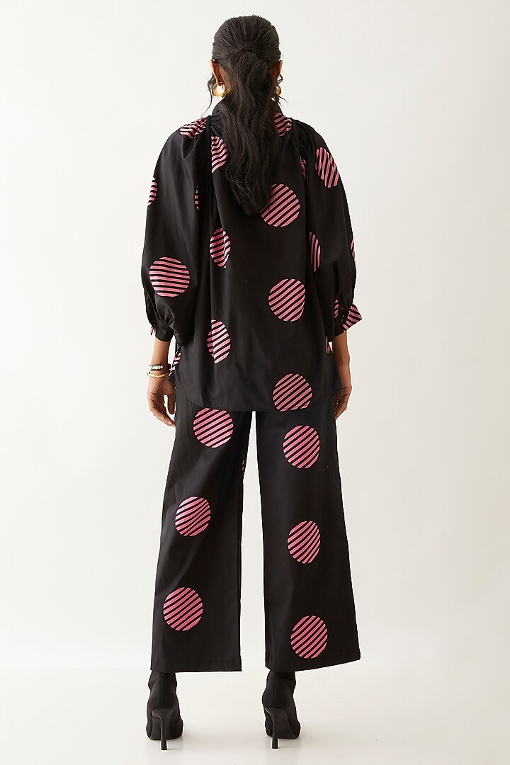 Black Cotton Satin Printed Shirt by SNOB at Pernia's Pop Up Shop