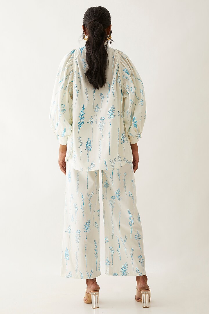 Off-White Cotton Satin Printed Shirt by SNOB at Pernia's Pop Up Shop