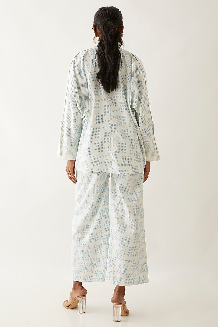 Off-White Cotton Satin Printed Shirt by SNOB at Pernia's Pop Up Shop