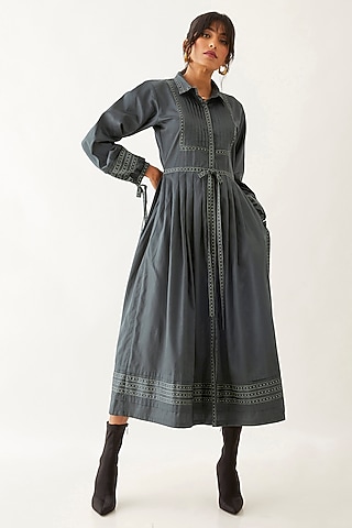 Forest Cotton Satin Printed Dress by SNOB