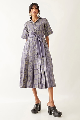 Twilight-Colored Cotton Satin Printed Dress by SNOB