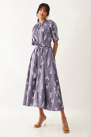 Twilight-Colored Cotton Satin Printed Dress by SNOB