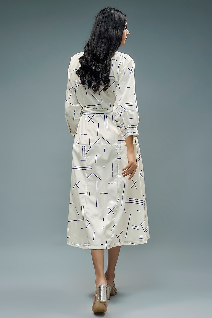 White Cotton Satin Printed Midi Vacation Dress by SNOB at Pernia's Pop Up Shop