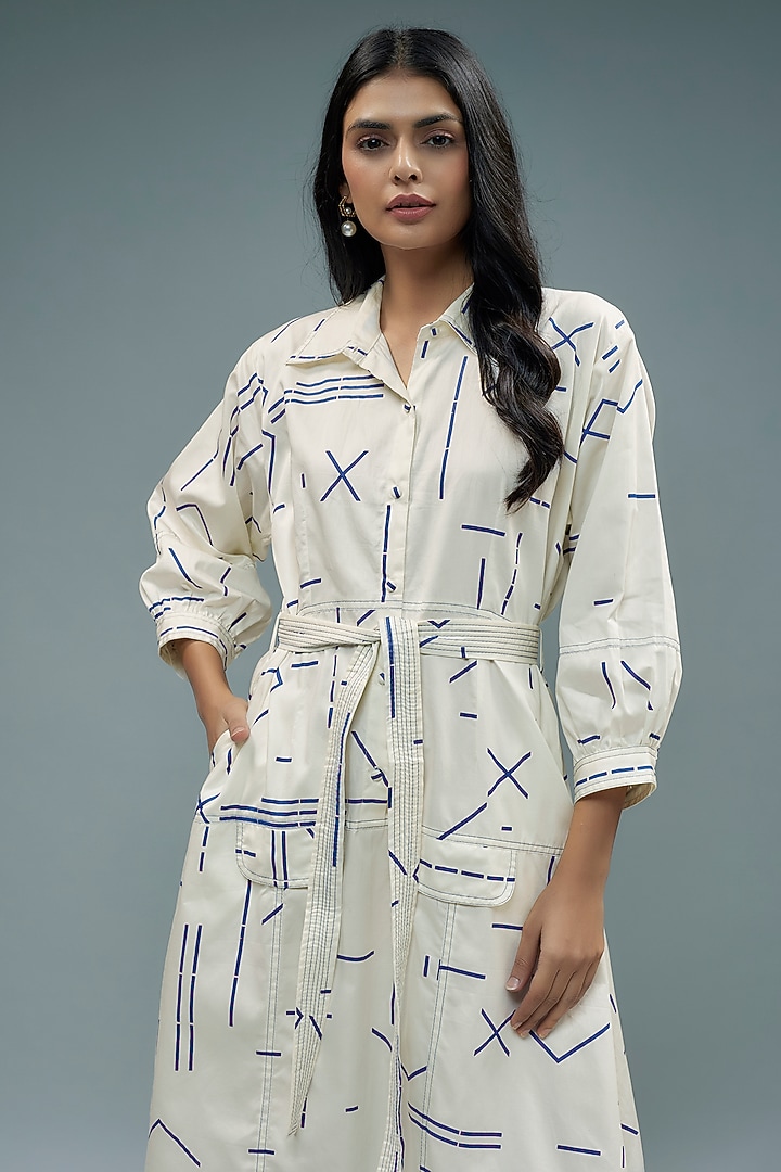 White Cotton Satin Printed Midi Vacation Dress by SNOB at Pernia's Pop Up Shop