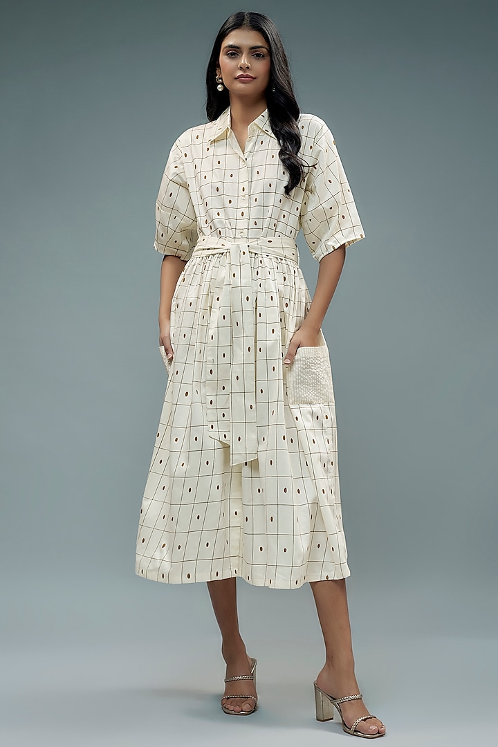 White Cotton Checkered Midi Dress by SNOB at Pernia's Pop Up Shop