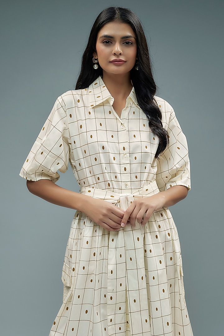 White Cotton Checkered Midi Vacation Dress by SNOB at Pernia's Pop Up Shop