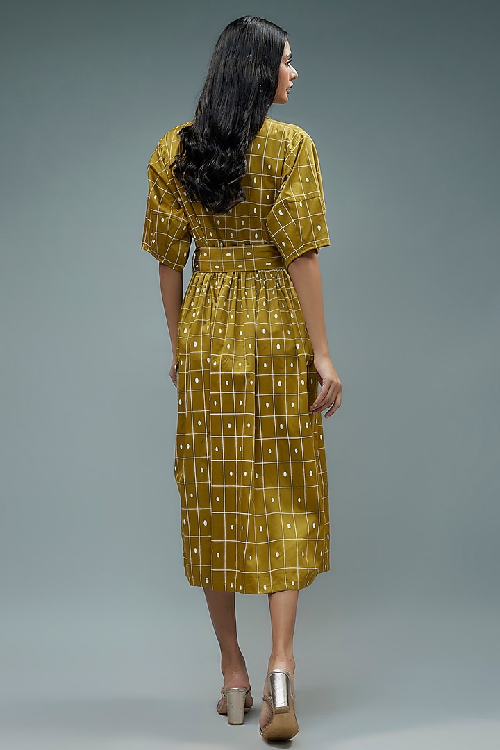 Gold Cotton Checkered Midi Vacation Dress by SNOB at Pernia's Pop Up Shop