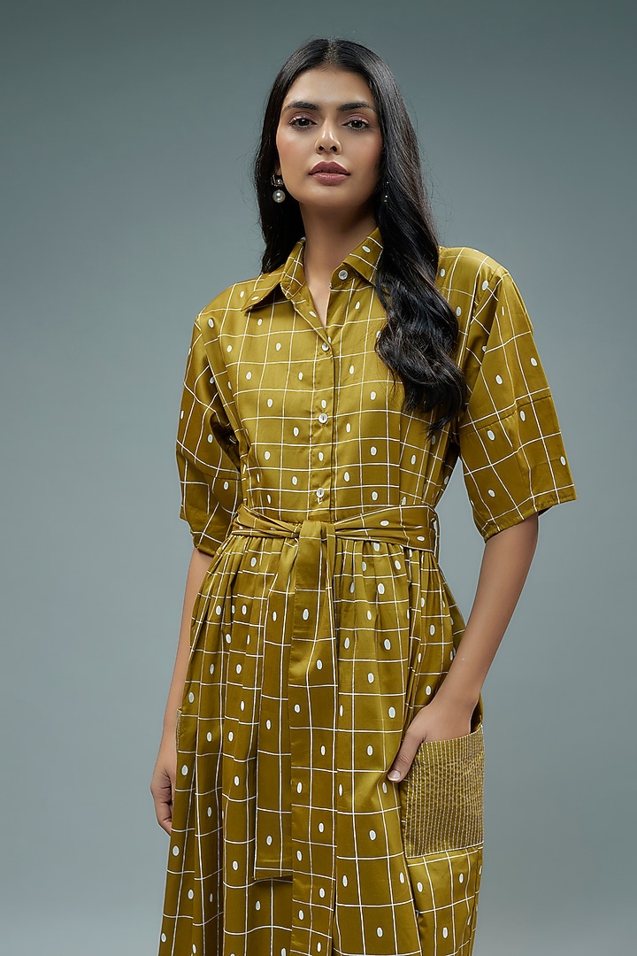 Gold Cotton Checkered Midi Vacation Dress by SNOB at Pernia's Pop Up Shop