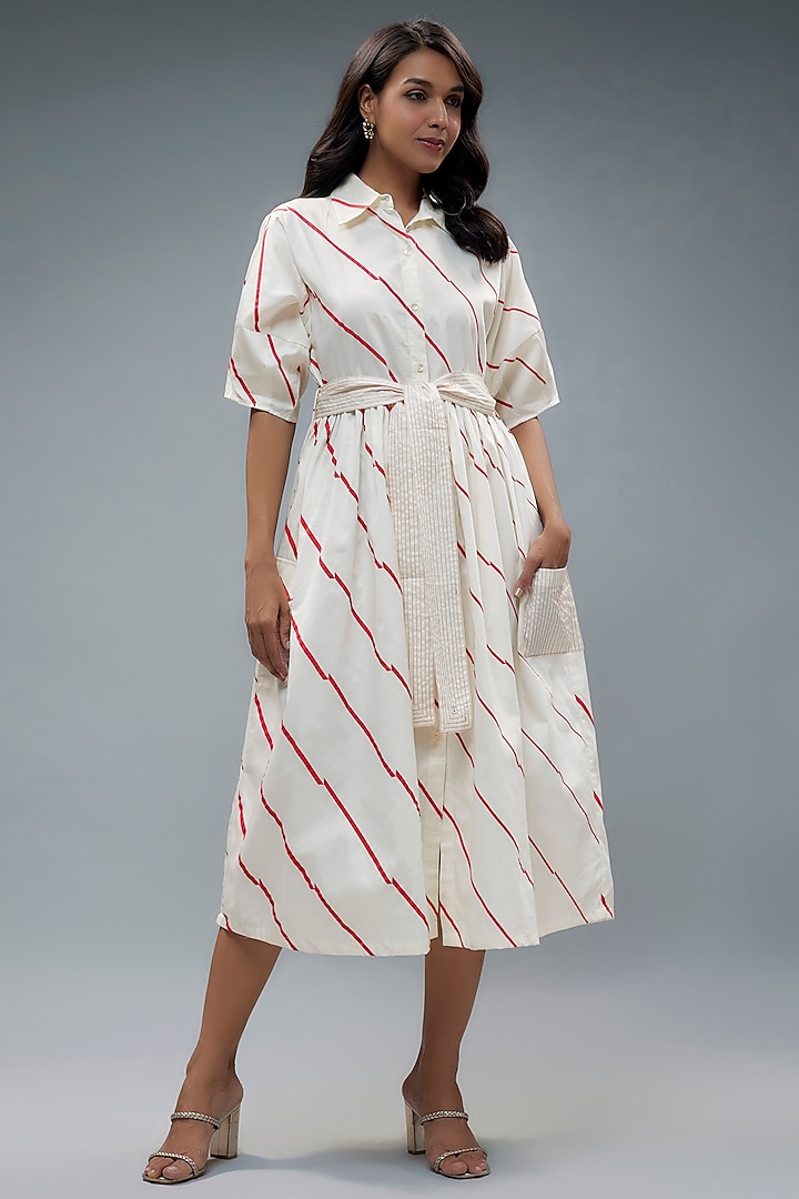 White Cotton Printed Midi Dress by SNOB at Pernia's Pop Up Shop