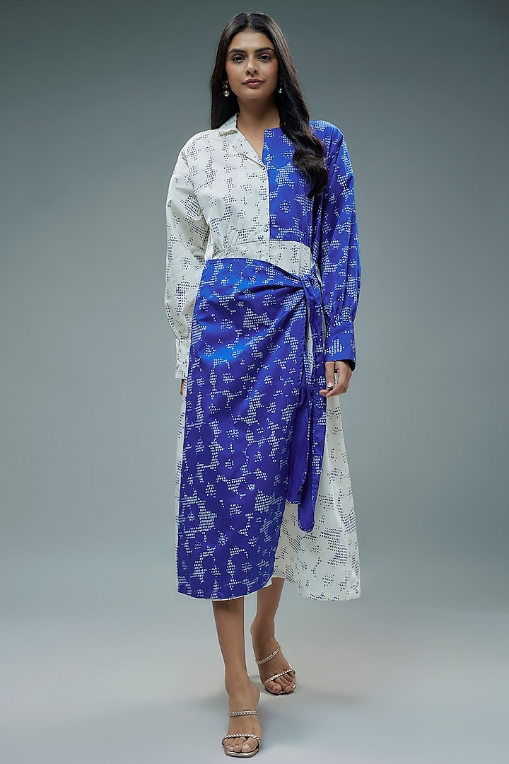 Blue Cotton Printed Midi Dress by SNOB at Pernia's Pop Up Shop