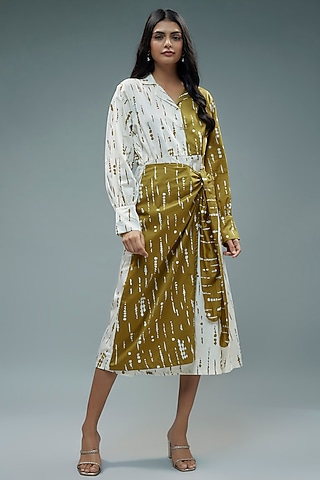Gold Cotton Printed Midi Dress by SNOB