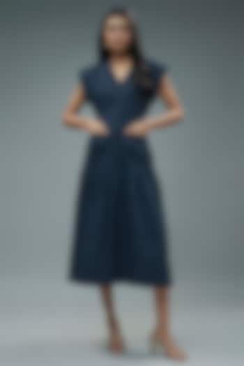 Blue Cotton Poplin Checkered Midi Vacation Dress by SNOB at Pernia's Pop Up Shop